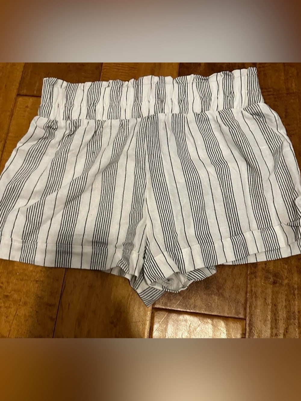 Forever 21 White Linen Shorts with Navy Pinstripes